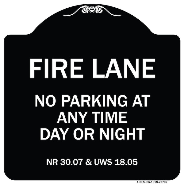 Signmission Wisconsin Fire Lane No Parking Anytime Day or Night Heavy-Gauge Alum Sign, 18" x 18", BW-1818-22702 A-DES-BW-1818-22702 - main